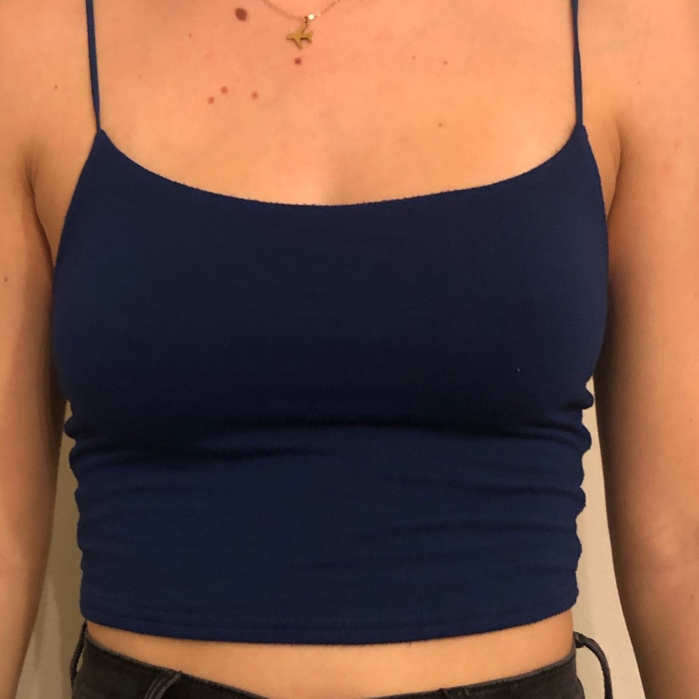 Navy blue cropped tank top.